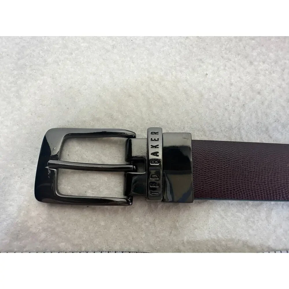 Ted Baker Textured Leather Reversible Belt Gunmetal Buckle Men's SZ 38